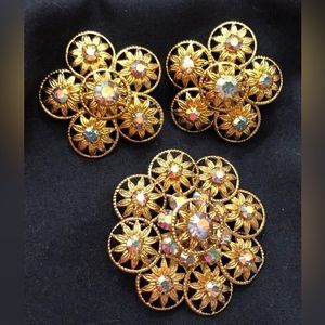 Vintage aurora borealis brooch and clip on earrings